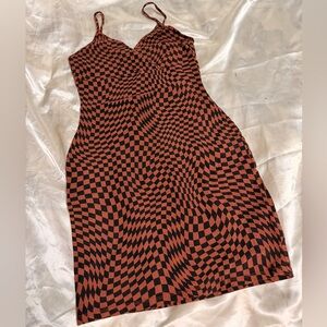 Optical Illusion Mini Dress - Black and Burnt Orange